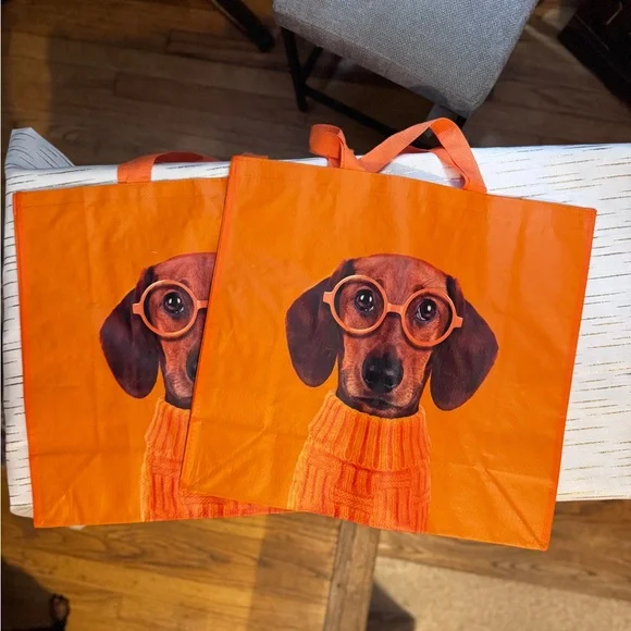 Bundle of 2 Dachshund Reusable Tote Bags – Orange Glasses Sweater Dog Design - Picture 4 of 4